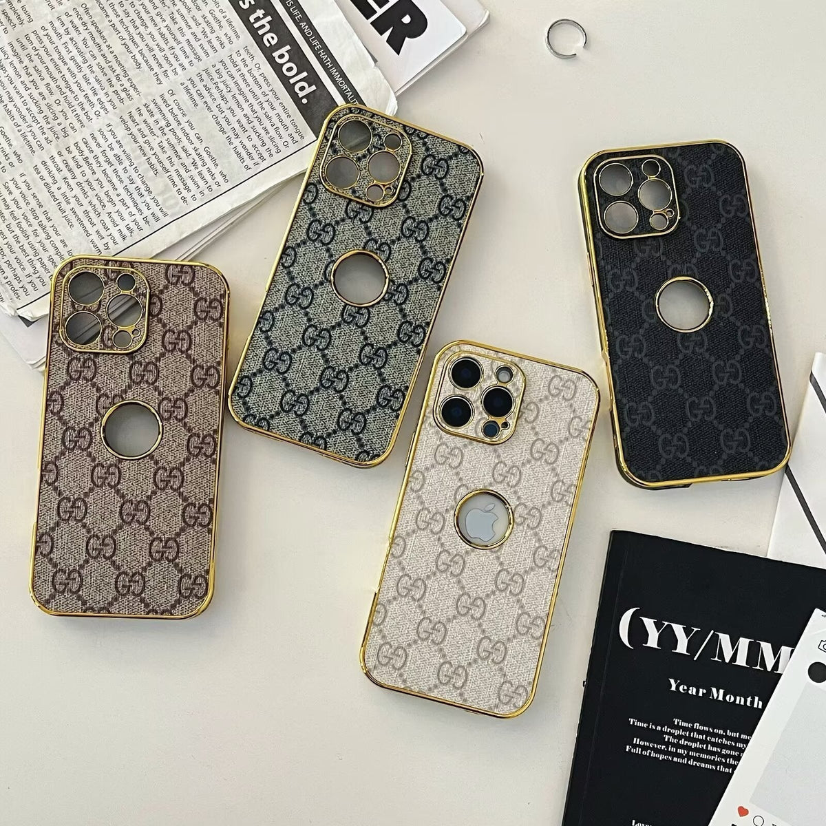 GG Clear Gold Monogram Case for iPhone 13-18 Pro & Pro Max