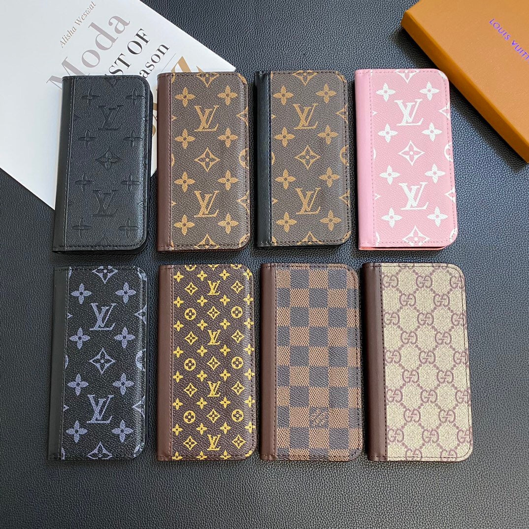 Monogram Leather Card Cover Wallet Case for Samsung Galaxy S22-S26 Series