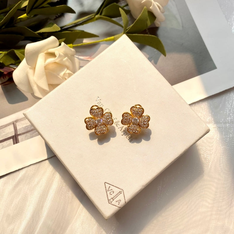 VAE24 Four hearts full of diamond flowers, high carbon diamond full diamond earrings Jewelry