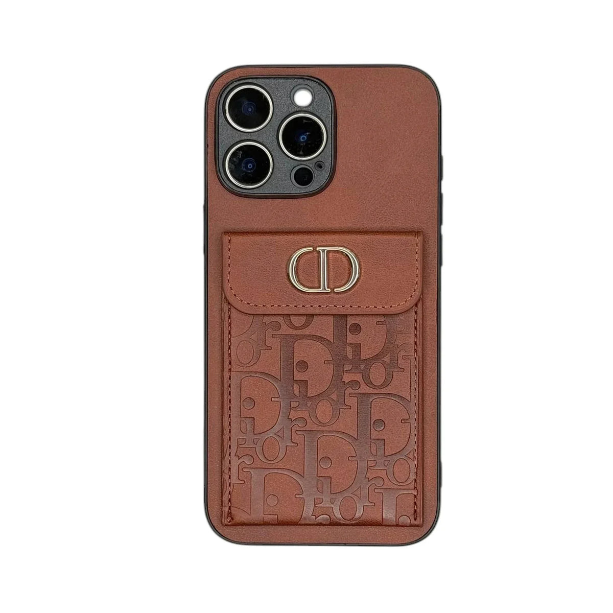 Dior Oblique Flap Pocket Leather Case - Saddle Brown For iPhone 12-18 Pro & Pro Max