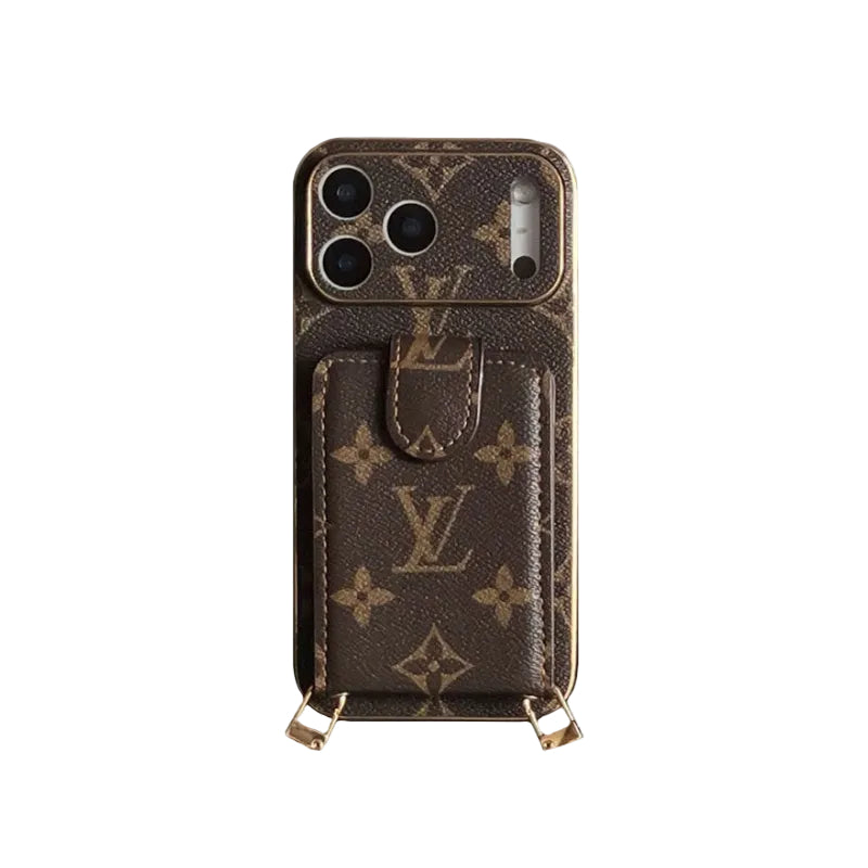 Luxury Leather Monogram Phone Case With Card Holder For iPhone 12- 17