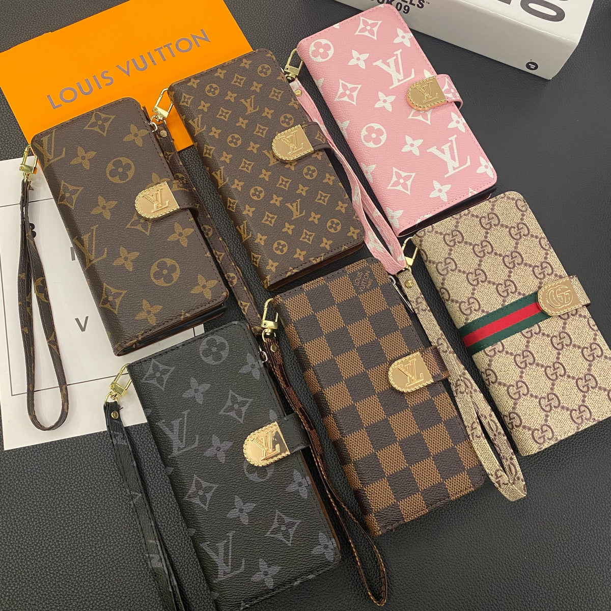Luxury Monogram Leather Wallet Case with Strap for Samsung Galaxy S22-S26 Series