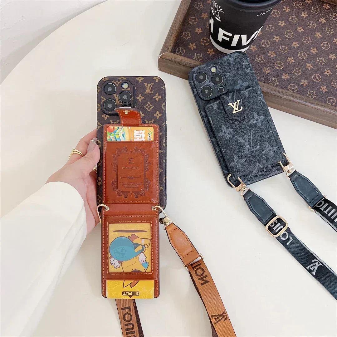 Leather LV Card Holder Crossbody Case for iPhone 13-18 Pro & Pro Max