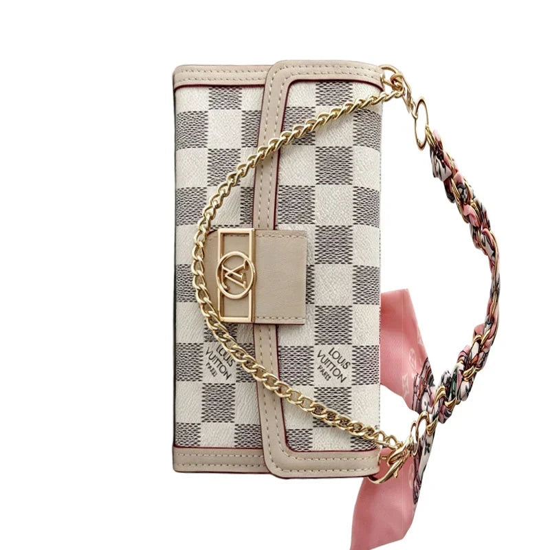 Luxury Leather LV Phone Case with Flip Wallet and Chain For iPhone 12-18 Pro & Pro Max