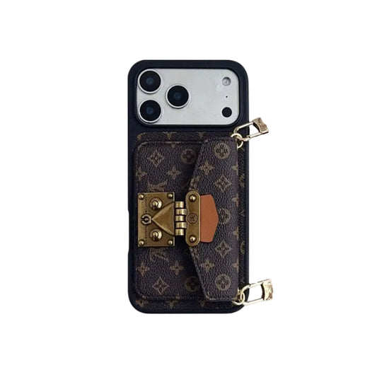 Luxury Leather Monogram iPhone Case With Card Holder And Strap
