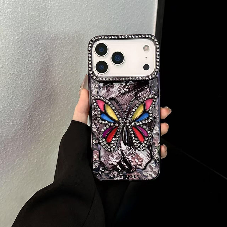 3D Rhinestone Butterfly Case – Sparkling Floral Bling Cover for iPhone