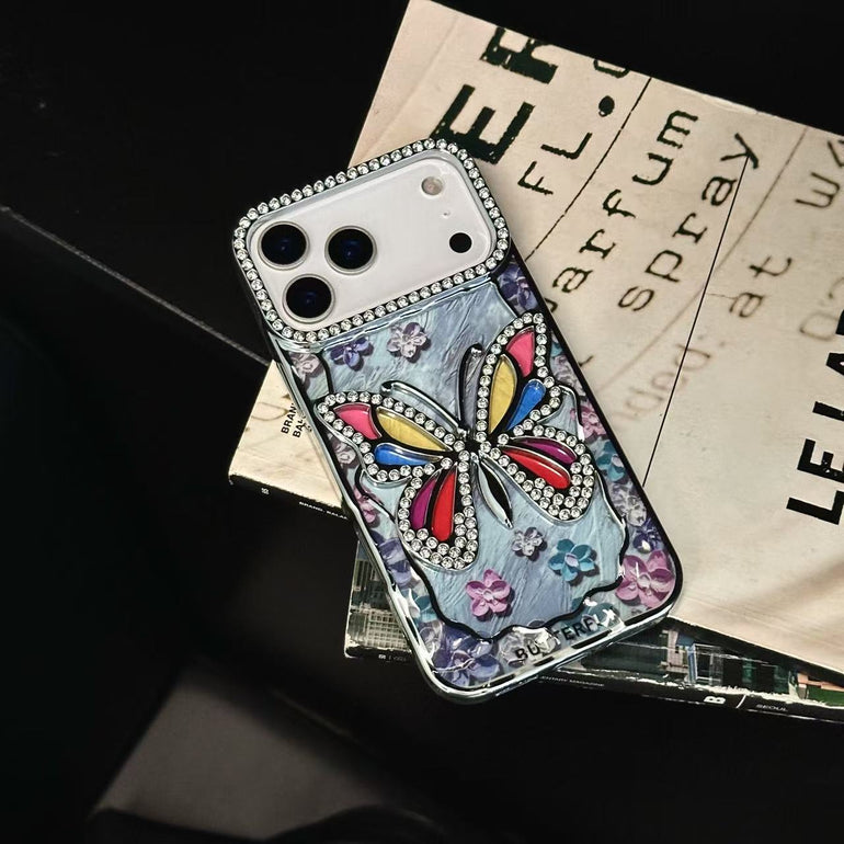 3D Rhinestone Butterfly Case – Sparkling Floral Bling Cover for iPhone