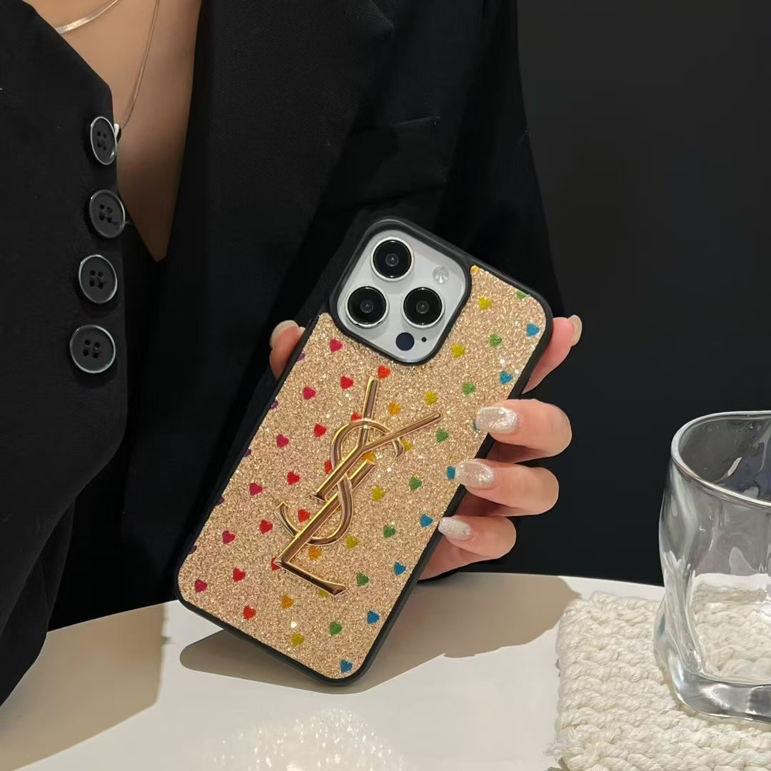 Electroplated Monogram Label Shiny Phone Case for iPhone 12-18 Pro & Pro Max