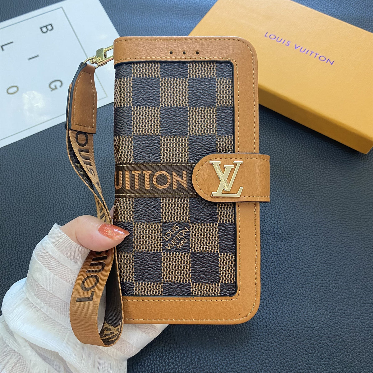 Premium Leather Monogram Wallet Card Holder Case for Samsung Galaxy S22-S26 Series