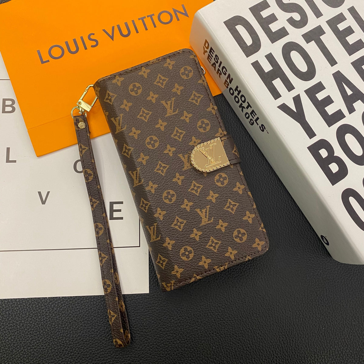 Luxury Monogram Leather Wallet Case with Strap for Samsung Galaxy S22-S26 Series