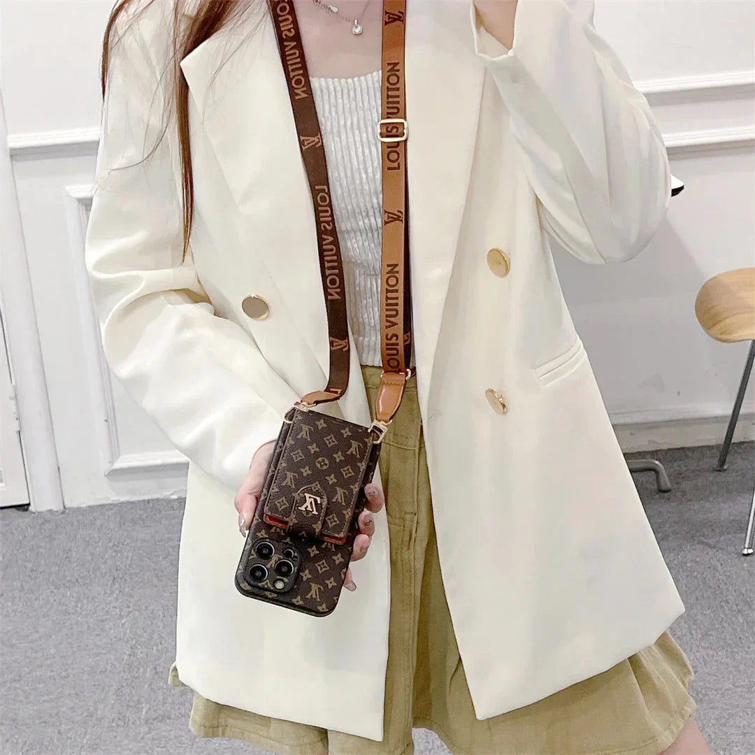 Leather LV Card Holder Crossbody Case for iPhone 13-18 Pro & Pro Max