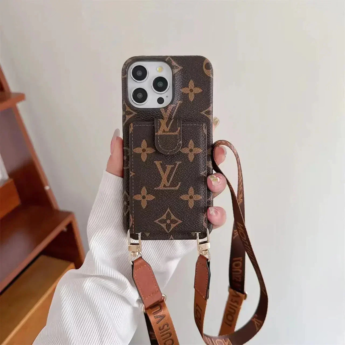 Luxury LV Phone Case Card Holder Detachable Lanyard for iPhone 12-18 Pro & Pro Max
