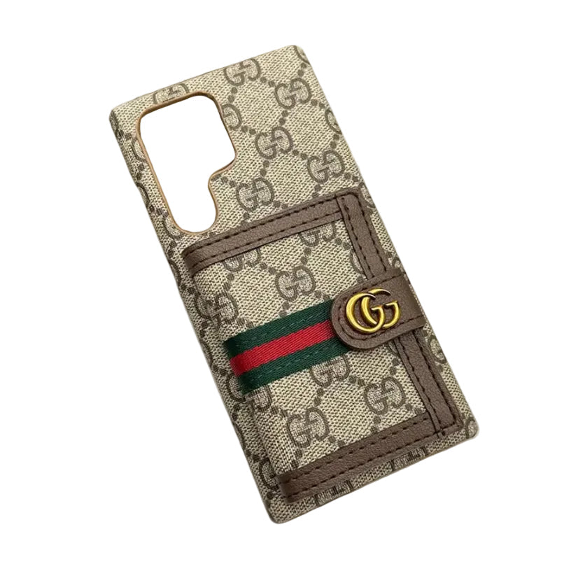 Luxury GG Case with Leather Card Pocket for Samsung Galaxy S22-S26 Series