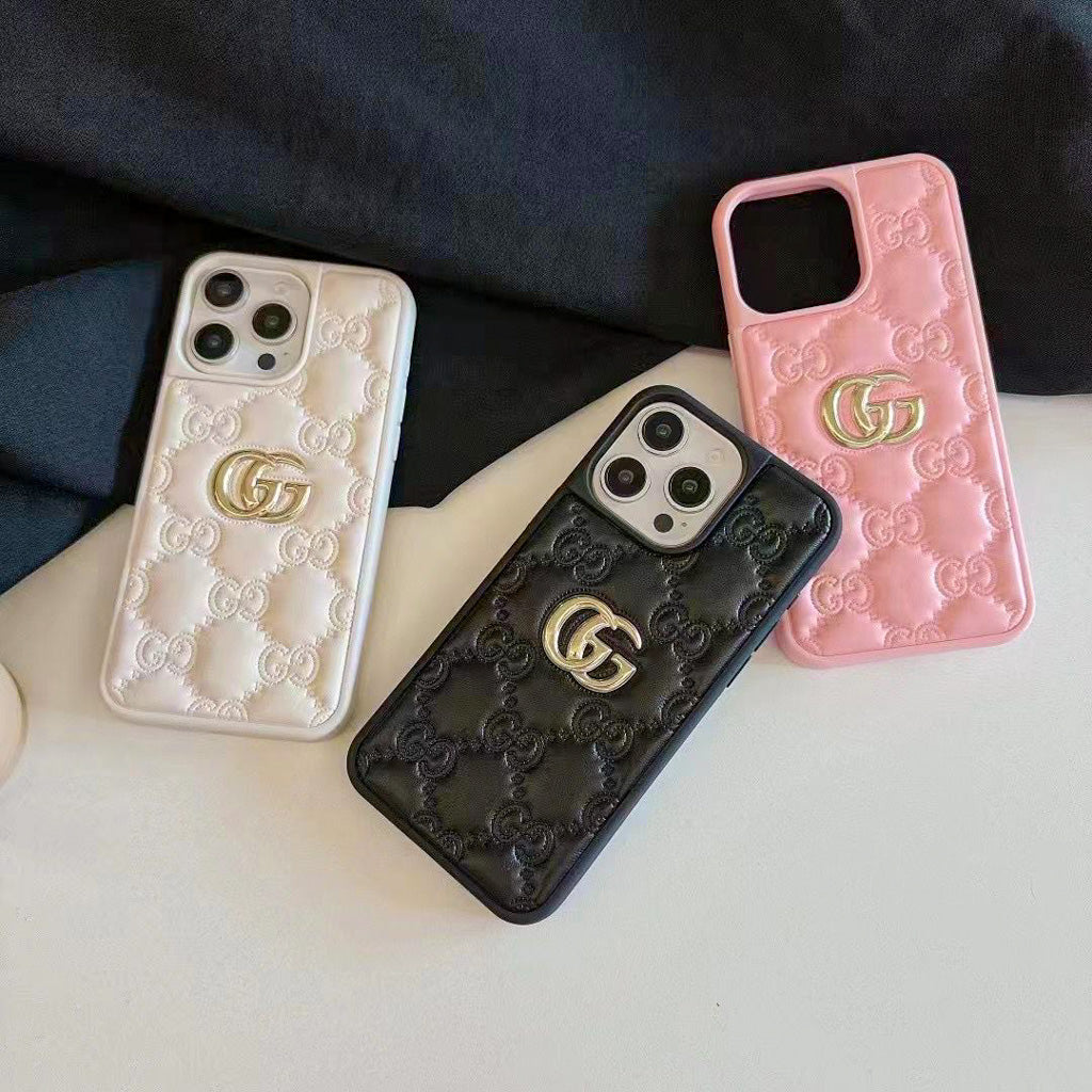 Luxury Stamped Leather iPhone Case for 13-18