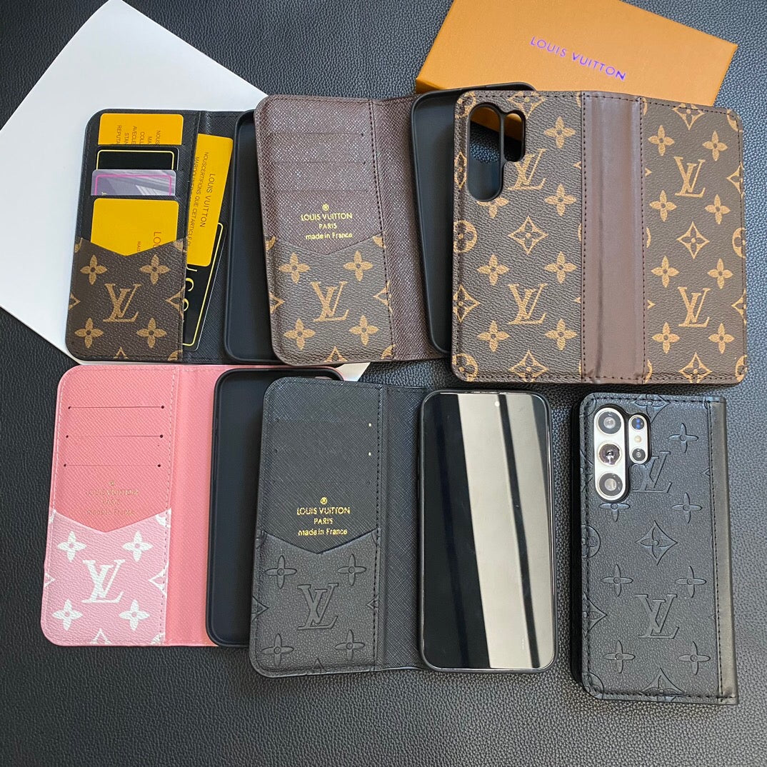 Monogram Leather Card Cover Wallet Case for Samsung Galaxy S22-S26 Series