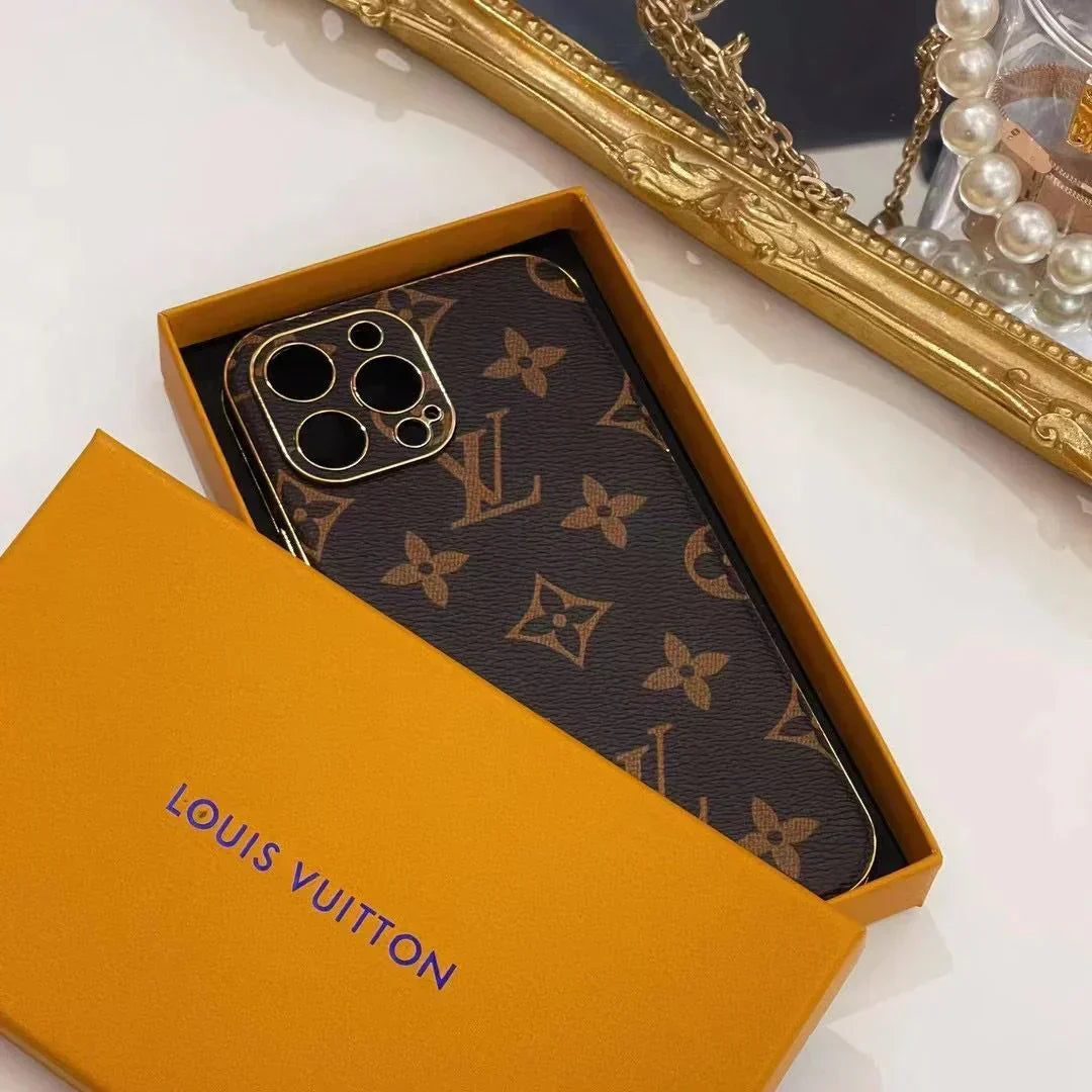Luxury Brown Monogram Phone Case for iPhone 12-18 Pro & Pro Max