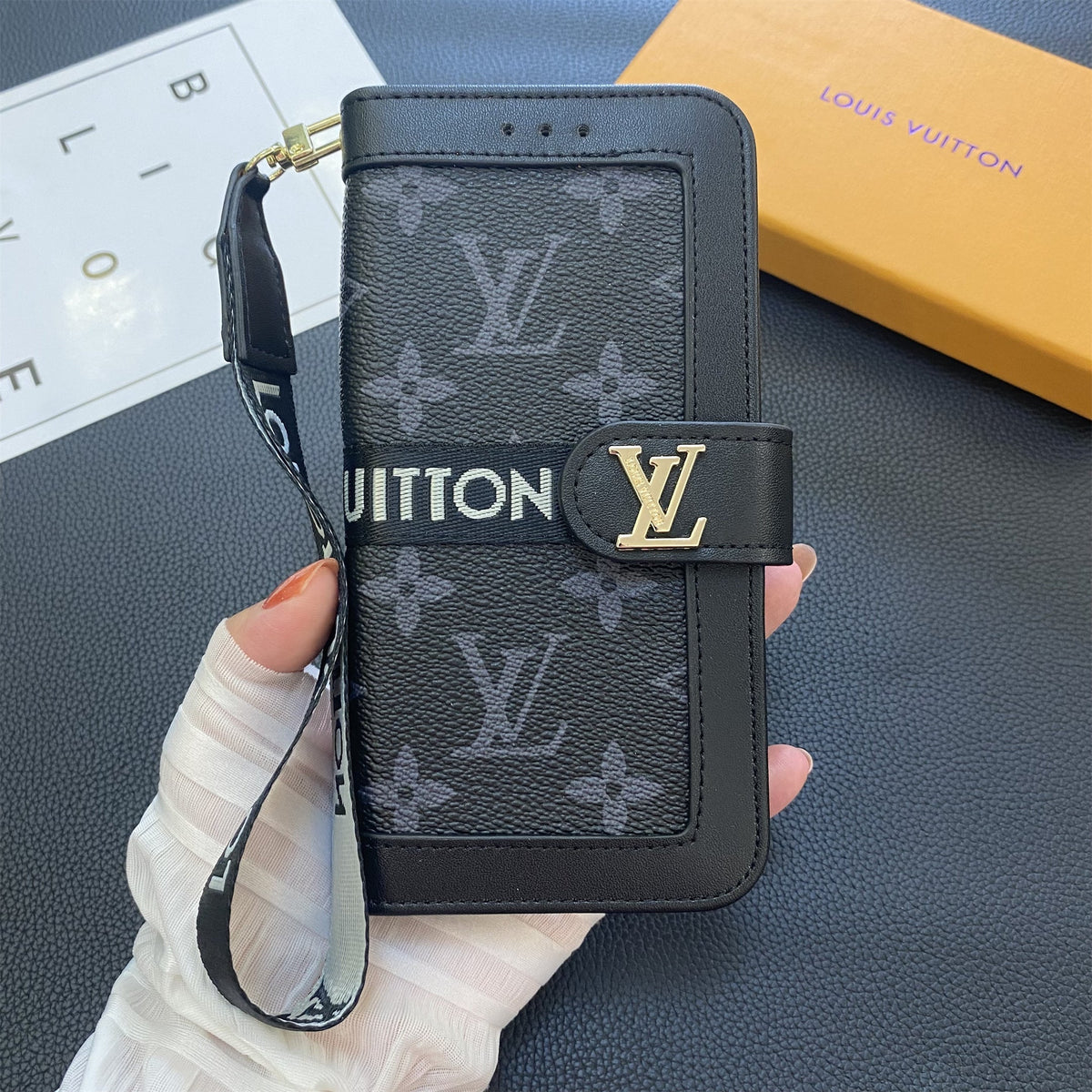Premium Leather Monogram Wallet Card Holder Case for Samsung Galaxy S22-S26 Series