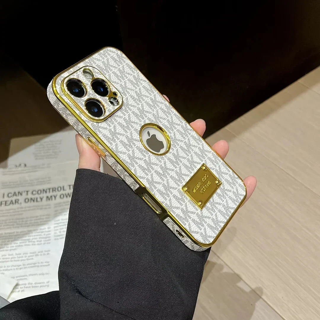 Gold Monogram Signature Canvas Leather iPhone Case