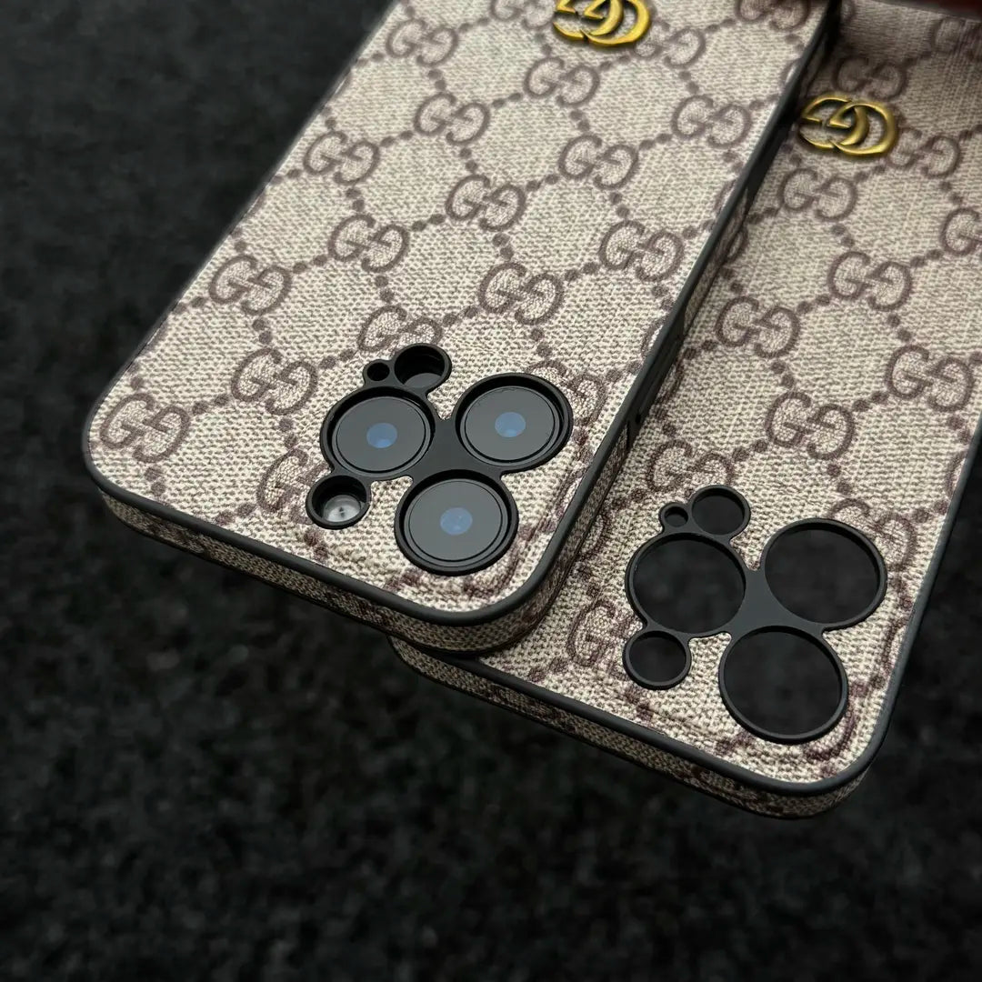 Luxury Monogram Gucci Case with Camera Lens Protection for iPhone 13-18 Pro & Pro Max