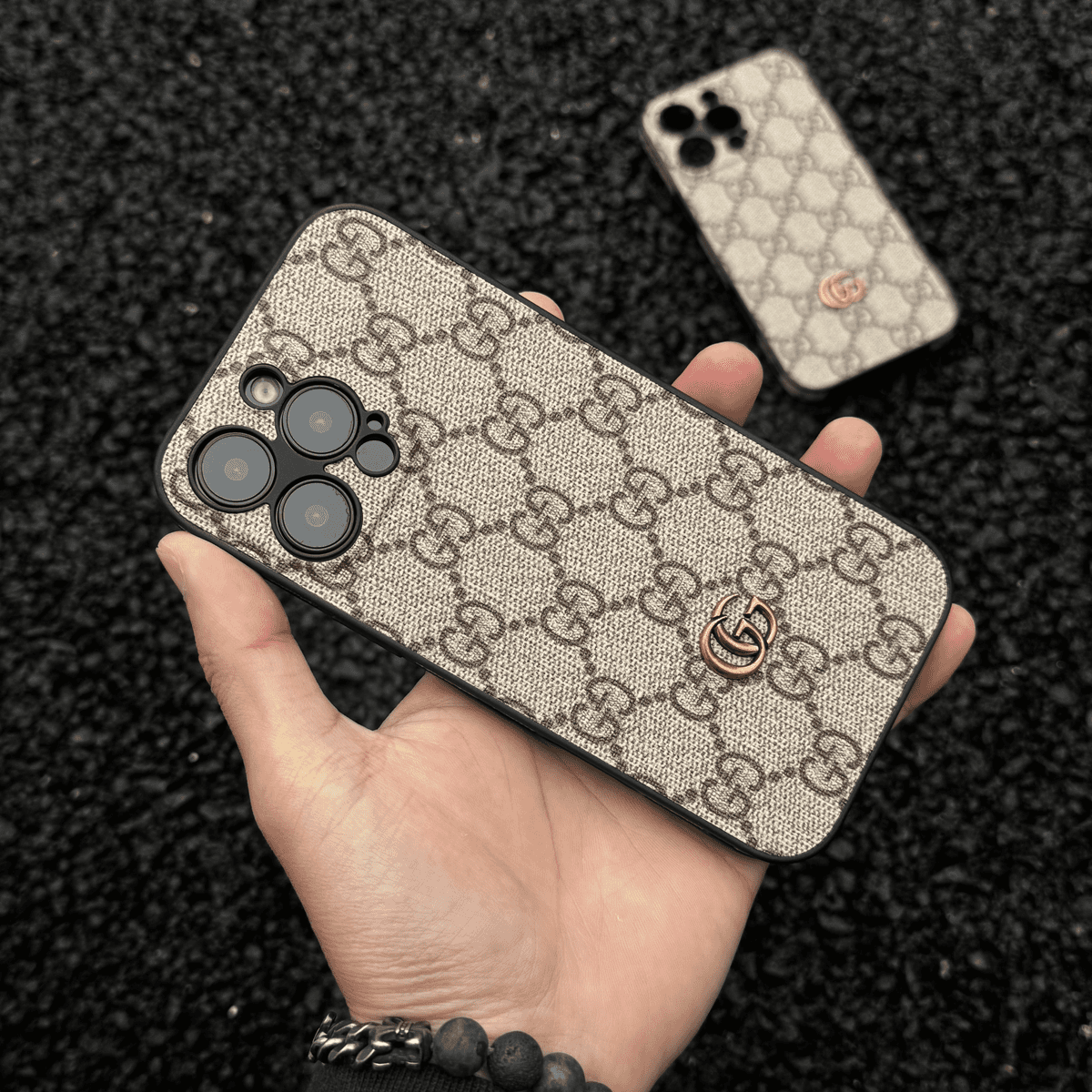 Luxury Monogram Gucci Case with Camera Lens Protection for iPhone 13-18 Pro & Pro Max