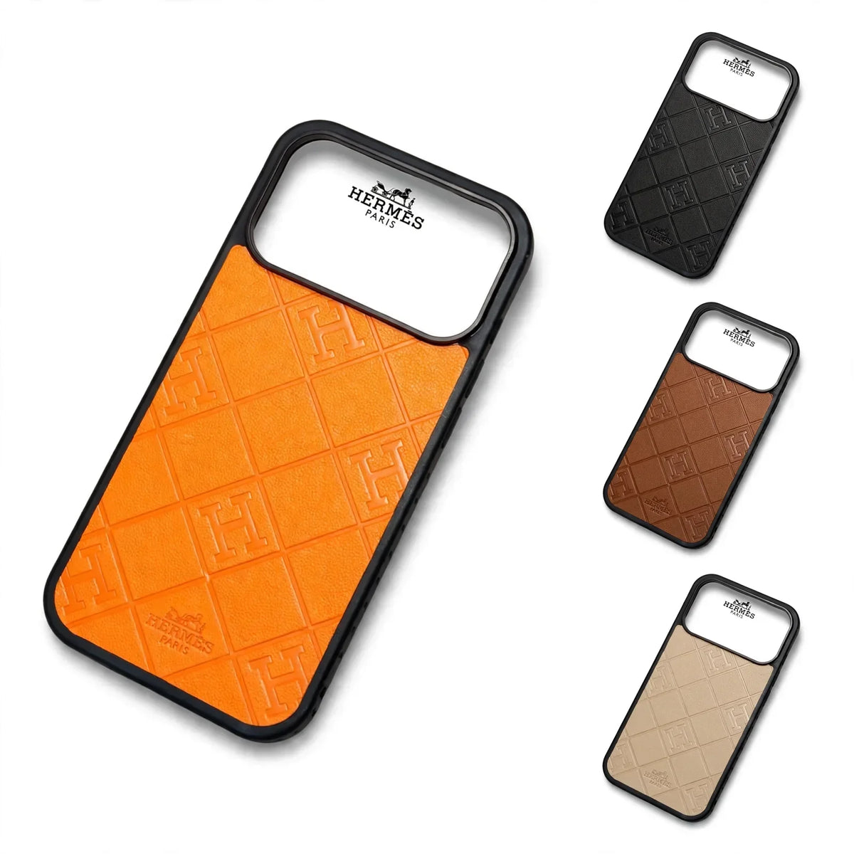 HRM Quilted Leather Case with Border Frame for iPhone 12-18 Pro & Pro Max
