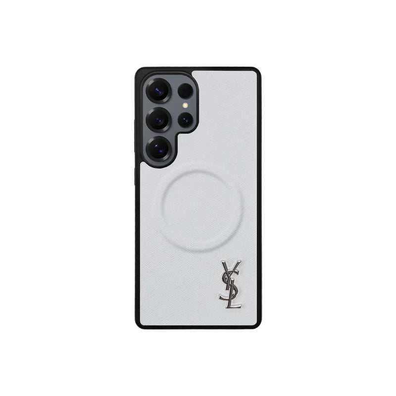 Luxury White Saffiano Case for Samsung S22-S26 Series